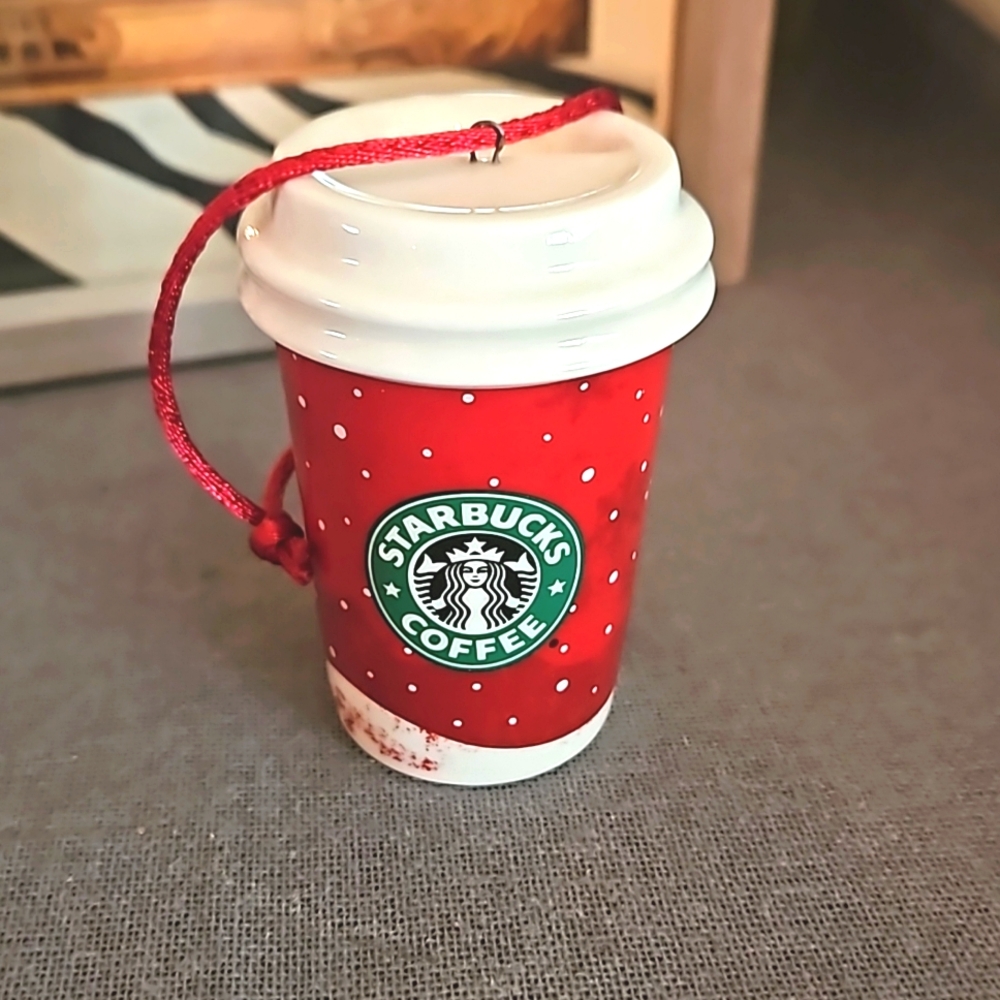 Starbucks Christmas cup ceramic ornaments 2007 EUC